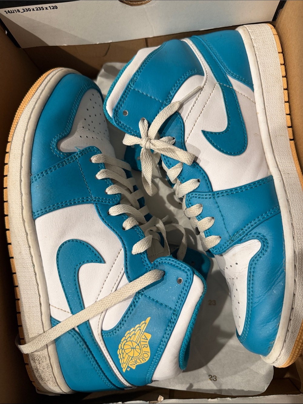 Nike High-Top Sneakers in White & Teal Blue with Gum Outsole